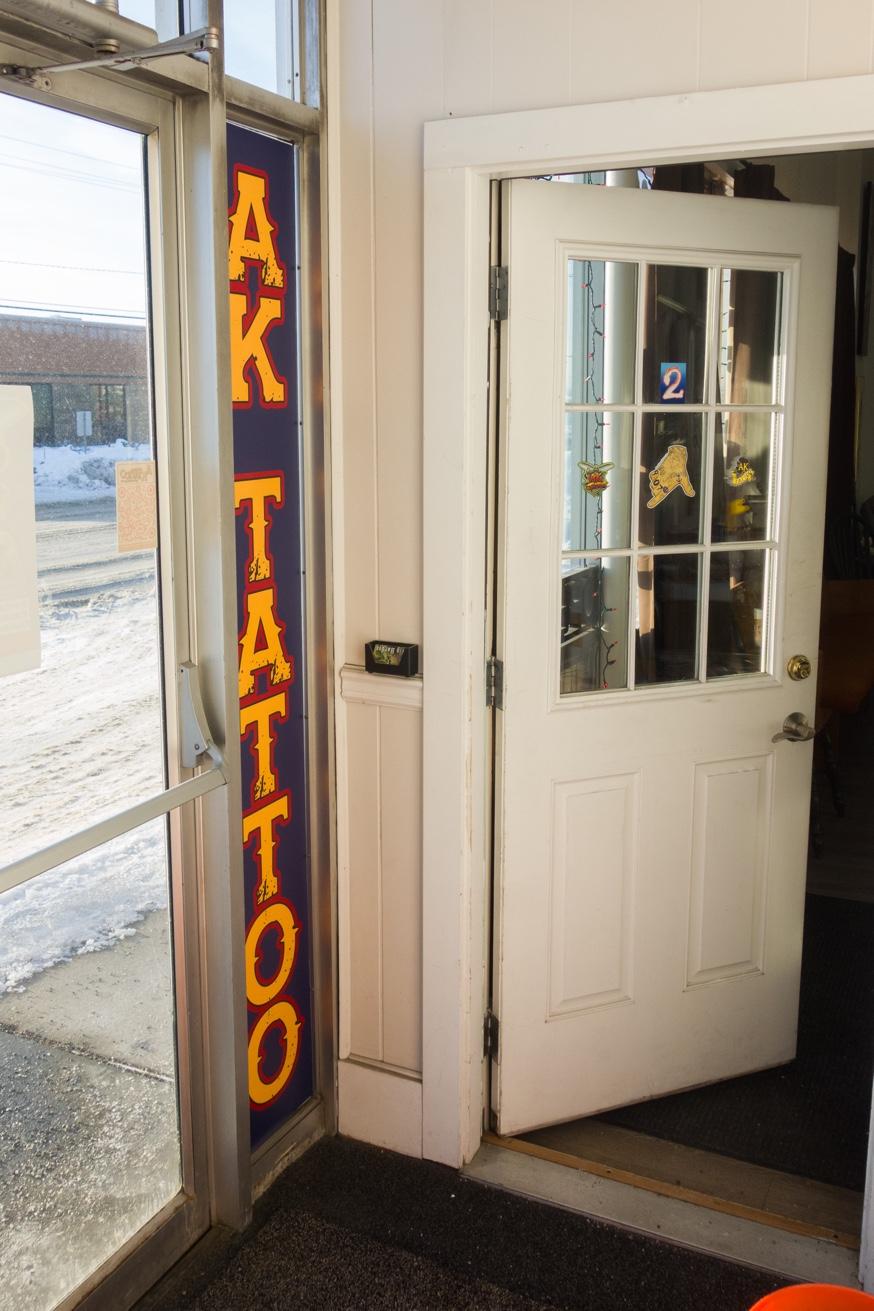AK Tattoo shop entrance Anchorage Alaska — walk-ins welcome 409 W Northern Lights Blvd