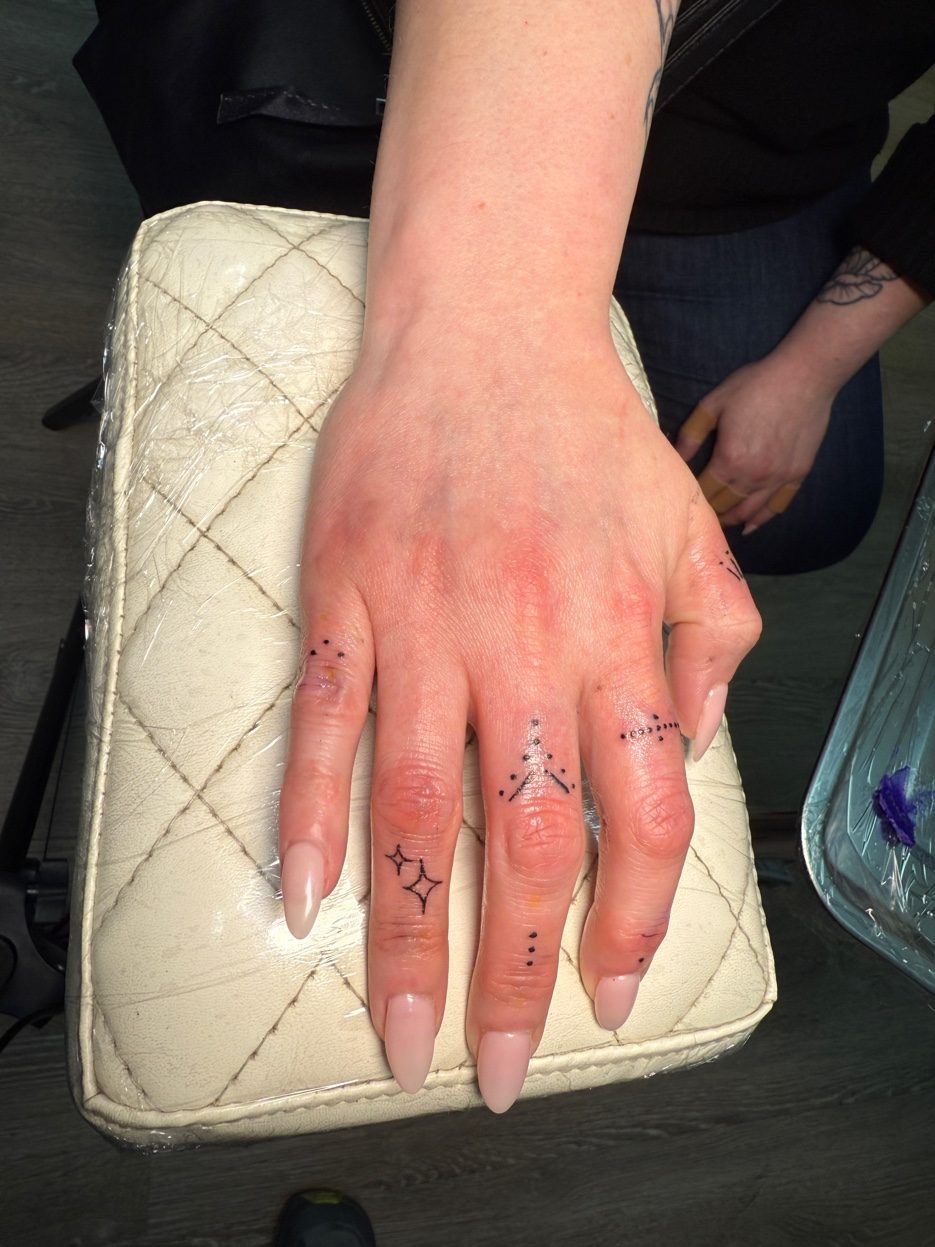 Constellation finger tattoo fine line — Cade Bennett, fine line tattoo artist Anchorage AK