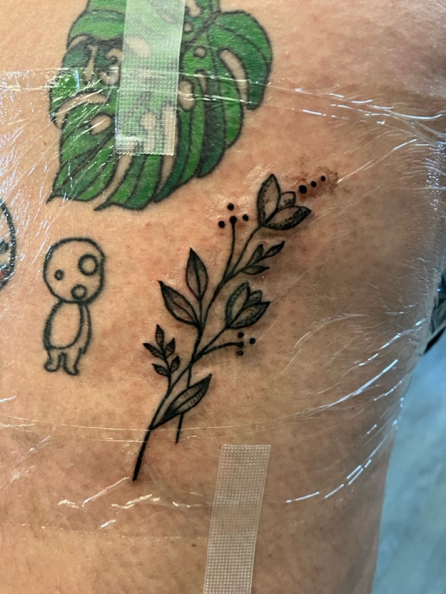 Fine line botanical floral sprig tattoo — Cade Bennett, fine line tattoo Anchorage Alaska